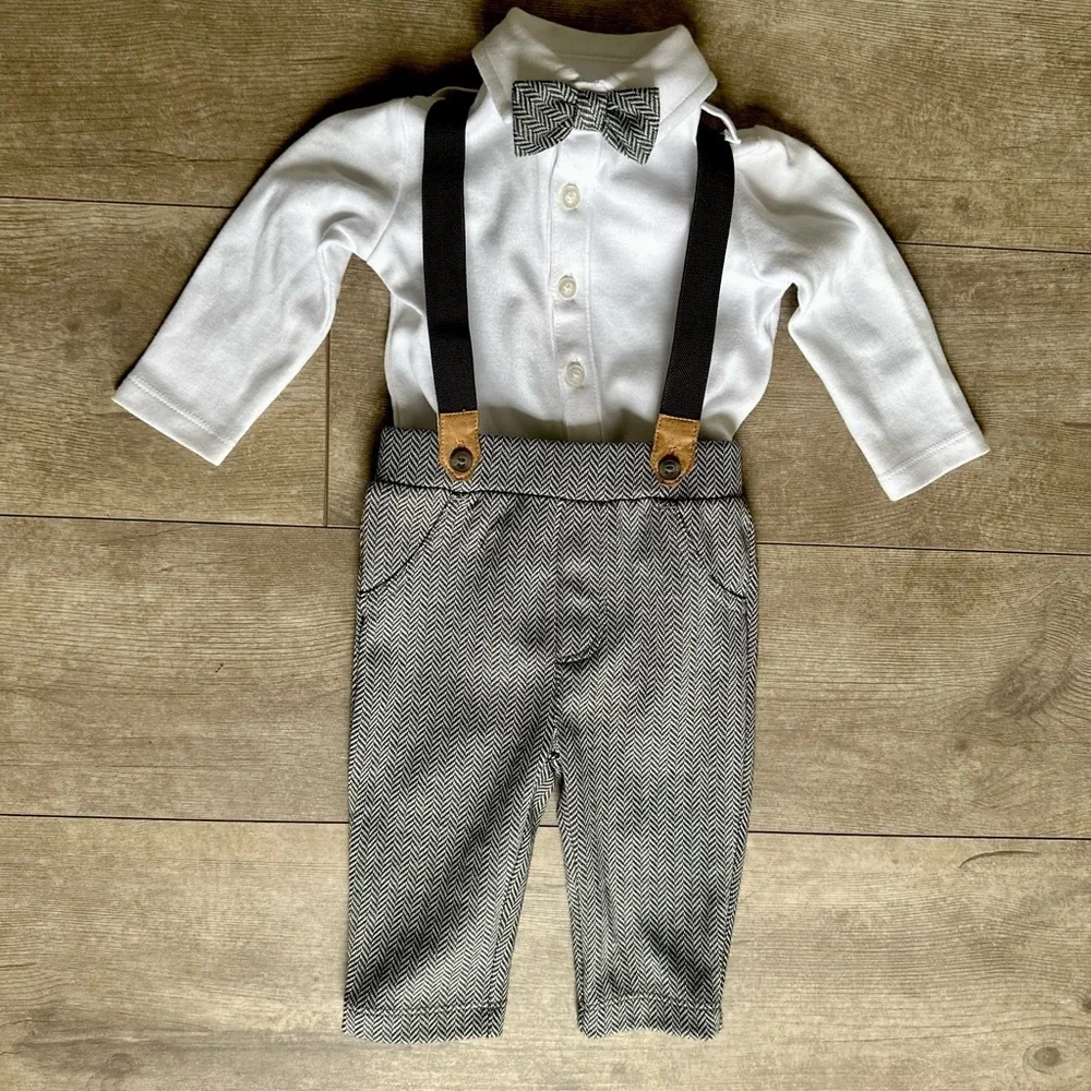 New Koala Baby Boutique Baby Boy Formal Gentlemen’s Suspender Outfit 0-3 Months